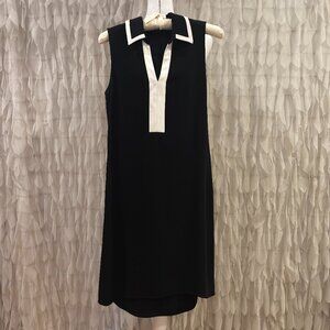 Vicky Tiel Black & Cream Accent Sleeveless Shift Dress - Women's Size 4